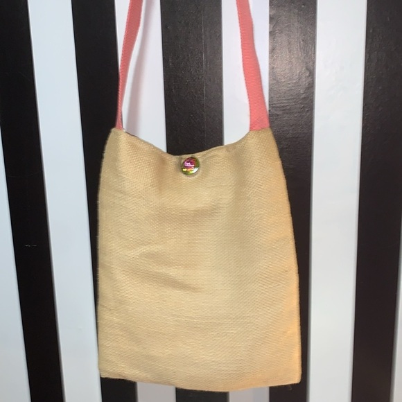 Floral Appliqué Burlap Bag Purse w/Canvas Strap Adjustable Crossbody Unique 3D - Picture 3 of 11